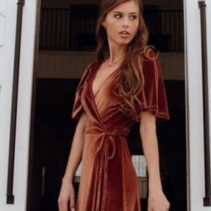 Velvet spice colored wrap dress.